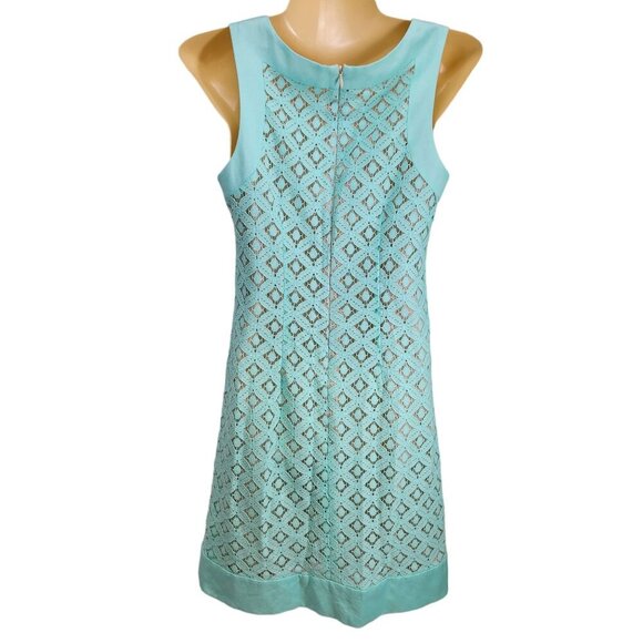 Eilza J Dress Celeste Lace Sleeveless Women's Size 2 Mint Green Linen Blend Shif - Picture 3 of 11